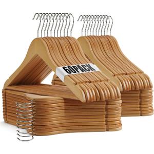 Wooden Hangers - 60 Pack - Clothes Hanger for Daily Used,Heavy Duty Wood Hangers with Precisely Cut Notches,Coat Hanger for Closet, Clothes Hangers for Shirt Suit Dress (Natural)