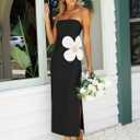 ZESICA Womens Summer Cocktail Strapless Maxi Dress 2026 Formal Bodycon Backless Floral Tube Wedding Guest Party Long Dresses (Black, XL)