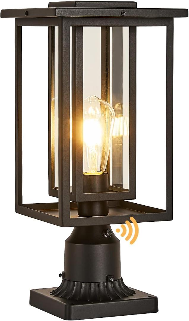Large Outdoor Post Lights with Dusk to Dawn Sensor, Hardwired Exterior Pillar Lamps with Tempered Glass, Waterproof Aluminum Outside Pole Lights for Pathway, Garden, Patio