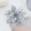 12 PCS Poinsettia Flower Artificial Silver Christmas Flowers Artificial 5.5'' Glitter Poinsettias Artificial Christmas Tree Flower with Clips DIY Xmas Wreath Holiday New Year Home Party Decor