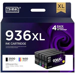 Timink 936XL 936 Ink Cartridges Combo Pack Compatible Replacement with 936 936XL Ink Cartridges Work with Office Jet Pro 9110, 9120, 9130, 9730, 9720 Series Printers (BK/C/Y/M, Pack of 4)