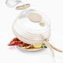10 inch Microwave Splatter Cover for Food with Water Steamer, Collapsible Plastic & Silicone Microwave Plate Cover with Handle and Anti-Scald Base Plate, Kitchen Cooking Guard, Beige
