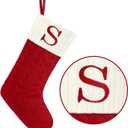 Christmas Stockings with Initials,20 Inches Large Knit Embroidered Letter Red White Christmas Stocking,Monogram Christmas Stocking for Famliy Holiday and Xmas Tree Fireplace (Letter S)
