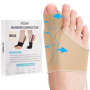 2PCS Bunion Corrector for Women & Men, Big Toe Straightener with Splint & Pads, Comfortable & Breathable for Day/Night Support, Hallux Valgus Pain Relief Non-Slip Socks (1, Beige)