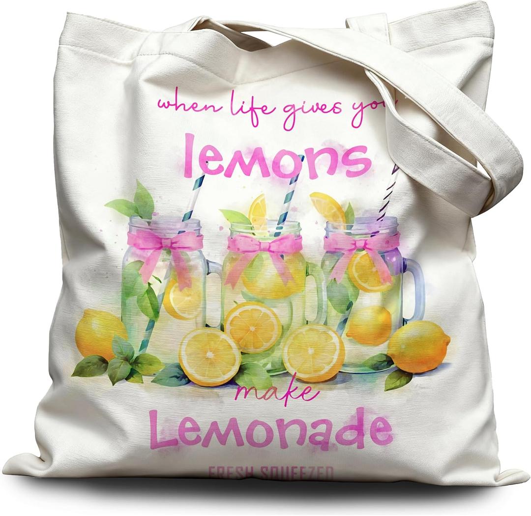 griFusion Tech "When Life Gives You Lemons Inspirational Tote Bag, Durable Canvas Bag for Daily Use, Uplifting Gift for Positivity Seekers