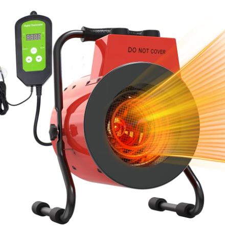 Buyplus Greenhouse Heater with Digital Thermostat, 1500W Outdoor Heaters for Patio, Overheat Protection & 3S Fast Heating, Electric Space Heater for Patio, Garage, Greenhouse, Flower House, Red