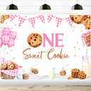 One Sweet Cookie Backdrop - Milk and Cookies First Birthday Party Decorations, One Sweet Girl Sign, Girls' 1st Birthday Party Photography Background, Cookie 1st Birthday Party Decorations (7x5ft)