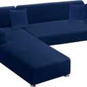Sectional Couch Covers 2-Piece Softness L Shaped Sofa Cover Super Stretch L-Type Couch Slipcover with 2Pcs Pillowcases Sofa Slipcover 3 Seater + 3 Seater Furniture Protector (Navy)