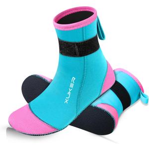 XUKER Neoprene Water Socks for Kids, Fin Aqua Socks 3mm for Sand Beach Volleyball Snorkel Pool Swim Surf, XS