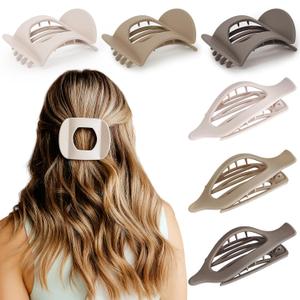 Large Flat Hair Claw Clips for Women, Matte Non Slip Strong Hold Claw Clips for Thick Hair, Durable Neutral Color Hair Accessories Pack of 6