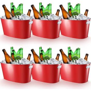 Hicarer Set Of 6 Galvanized Ice Bucket Galvanized Tub Ice Bucket for Parties Metal Beverage Buckets with Handles Wine Beer Champagne Vintage Buckets for Cocktails Mimosa Bar Supplies with Scoops