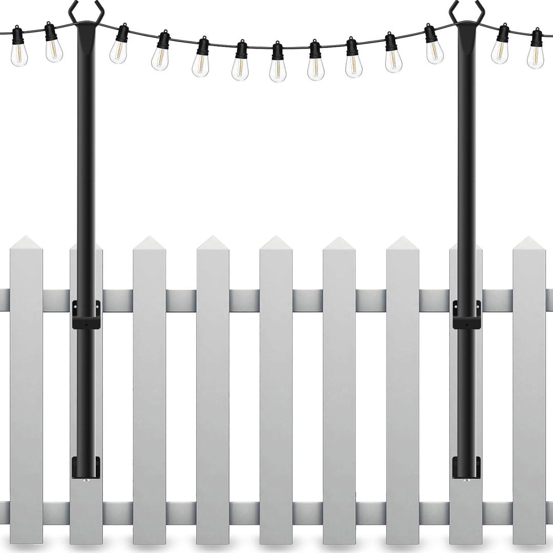 Mutovlin 2 Pack String Light Poles,5 Ft Light Poles for Outside String Lights,Outdoor Lights Pole with Fork,Metal Poles Stand for Patio Deck Backyard