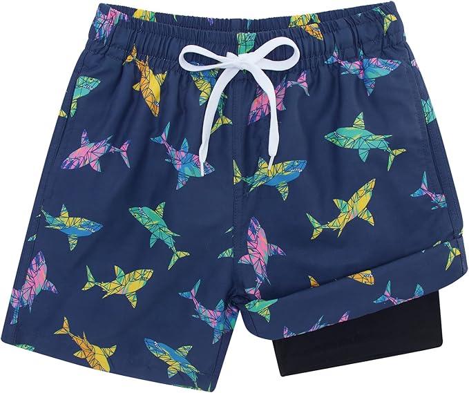 Cozople Boys Swim Trunks Compression Liner Swim Shorts Quick Dry Bathing Suit with Boxer Brief Swimwear 4-10T, Size 10
