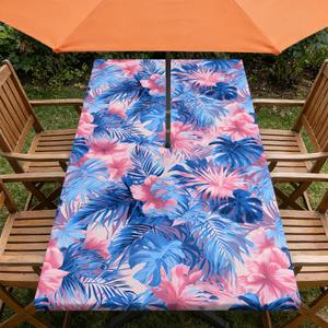 Rectangle Outdoor Tablecloth with Umbrella Hole and Zipper Waterproof Rectangle Fitted Tablecloth with Elastic Edge, Wipeable Outdoor Table Cover for Patio, Garden, Picnic 72" x 30"