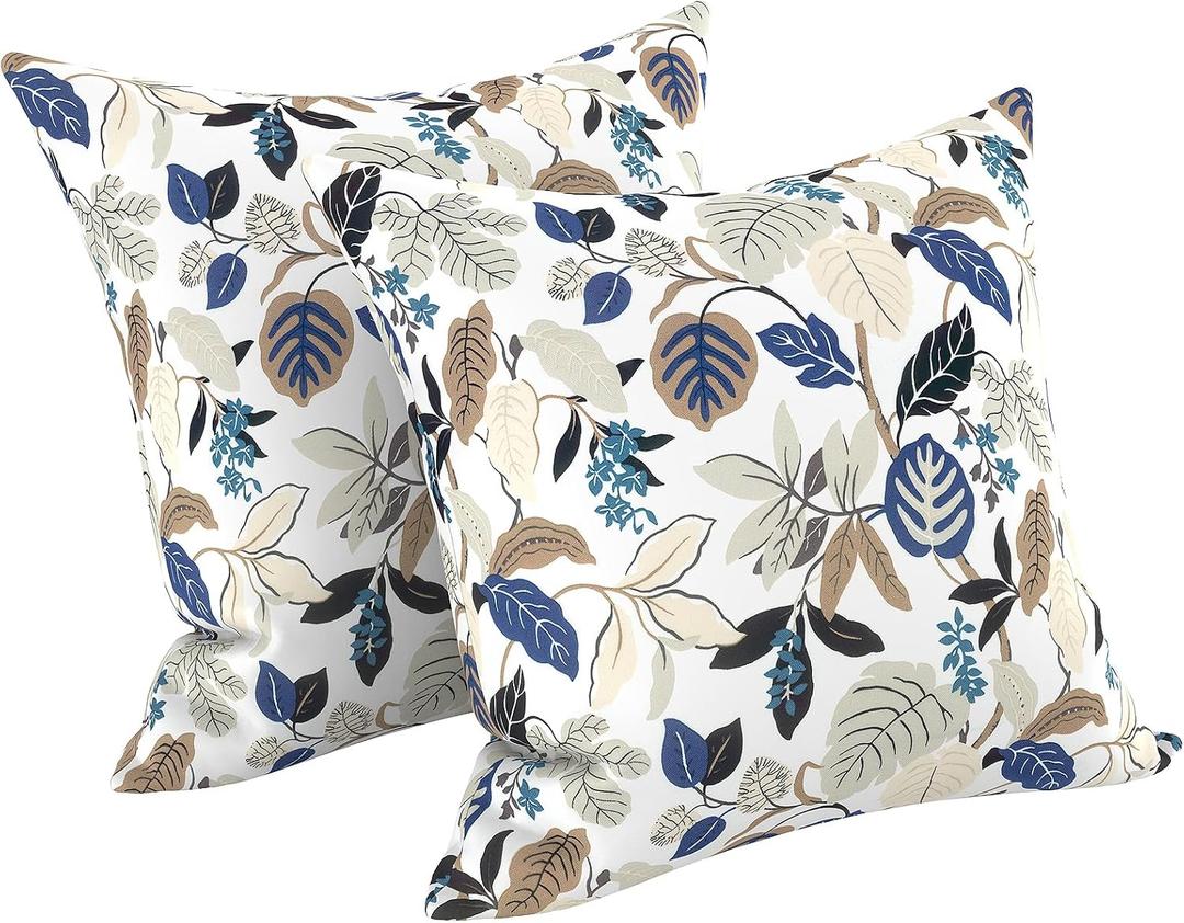 LVTXIII Outdoor Pillow Covers 20x20 Inch, 2 Pack Large Square Throw Pillow Cases, Fade-Resistant Cushion Covers for Patio Furniture Sofa, Garden Porch, Breeze Leaves Beige