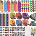 Ulema 24 Pack 216Pcs Monster Truck Party Favors , Race Car Themed School Stationery with Sticker Stamper Eraser Ruler Bulk for School , Stuffers Pinata Filler Supplies Classroom Prize