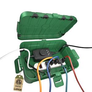 Flemoon IP54 Waterproof Electrical Box, Outdoor Plug Cover Weatherproof, for Outdoor Outlet, Timer, Extension Cord, Power Strip, String Light, Green