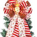 Thiccywoov Christmas Tree Topper 12 x 45'' Large Christmas Bows with Glitter Large Gingerbread Man Toppers Decorative Gift Bows for Wreaths Thanksgiving Xmas Tree Ornament