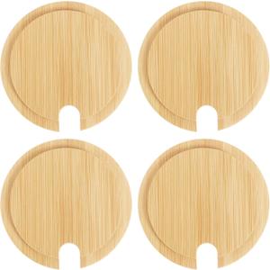 uxcell 4Pcs Bamboo Cup Lid with Spoon Hole 2.91 Inch, Wooden Cup Cover Seasoning Jar Mug Cover Coffee Mug Cover Tea Glass Cup Lid Wooden Canning Jar Lids (3.19 Inch)
