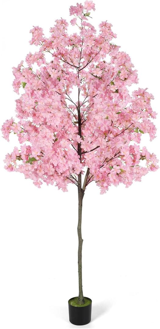 6Ft Tall Cherry Blossom Artificial Tree, Fake Tree Faux Silk Plant with Plastic Nursery Pot,Artificial Plants for Home Office Indoor Decor(Pink)