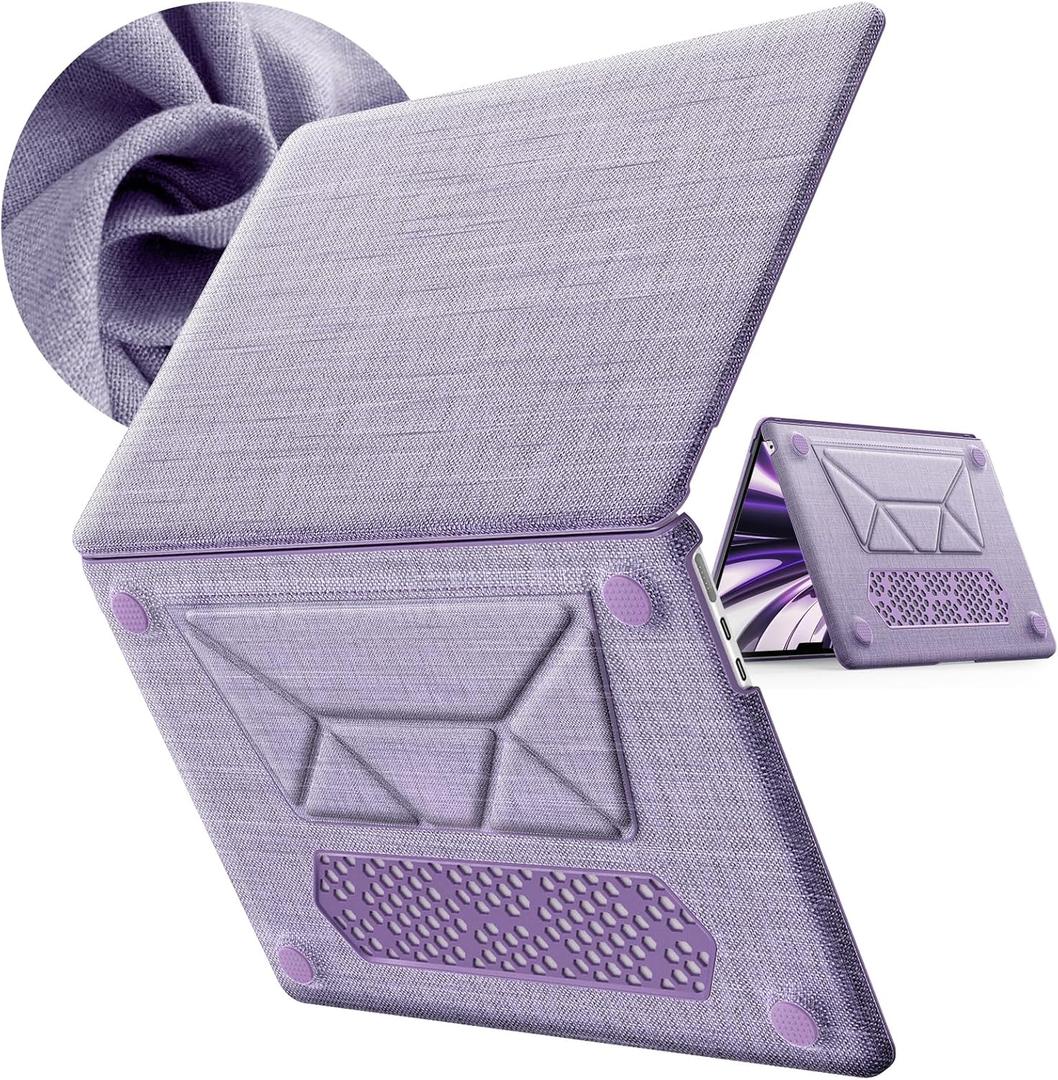 for MacBook Air 13.6 inch Case, Foldable Stand, Hard Shell, Woven Fabric Cover for MacBook 13 Inch 2025/2024/2022,M4 M3 M2 (Models A3240/A2681/A3113), Purple