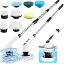 Electric Spin Scrubber,Cordless Spin Scrubber for Cleaning with 8 Replaceable Brush Heads,Shower Scrubber with Adjustable Detachable Handle for Bathroom,Kitchen