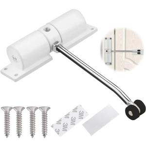 Automatic Door Closer, Zinc Alloy Safety Spring Door Closer Adjustable 30 kg Closing Door Hinge (White)