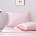 2 Satin Pillowcases and a Fitted Sheet, Silk Sheet and Ultra-Soft, Silky Pillowcases to Protect Hair and Skin (Soft Pink), Size Full