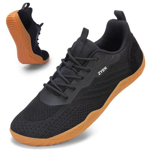 ZYEN Mens Barefoot Shoes Wide Toe Box Trail Running Sneakers Zero Drop Non-Slip Extra Wide Width Walking Shoes Minimalist Wrestling Sneakers Gym Trainer 8809 Black/Gum 39