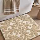DEXI Bathroom Rug 31x31, Non Slip Washable Bath Mat, Absorbent Soft Microfiber Bathmat, Floral Plant Square Carpet for Shower Floor, Beige