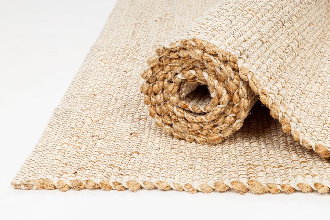KEMA Jute Cotton Area Rug - 5'x8' Natural Hand Woven Reversible Entry Area Rugs Vintage Farmhouse Bohemian Rectangular Floor Rug for Bedroom, Kitchen, Living Room, Indoor-Outdoor
