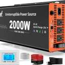 2000 Watt Sump Pump Battery Backup System, Pure Sine Wave Output, Professional Backup System in The Event of a Power Outage, Remote Controller with LCD Screen, Automatic Grid and Battery Switchover
