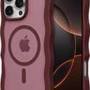 ZTOFERA for iPhone 16 Pro Max Phone Case Compatible with MagSafe, Curly Wave Frame & Matte Translucent Hard Back, Soft Silicone Bumper Shockproof Protective Magnetic Phone Cover-Wine Red
