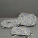 PAZIMIIK 3PCS Makeup Bag SET Large Travel Quilted Zipper Soft Cosmetic Case Pouch for Women Girls Make Up,Little Flower Blue