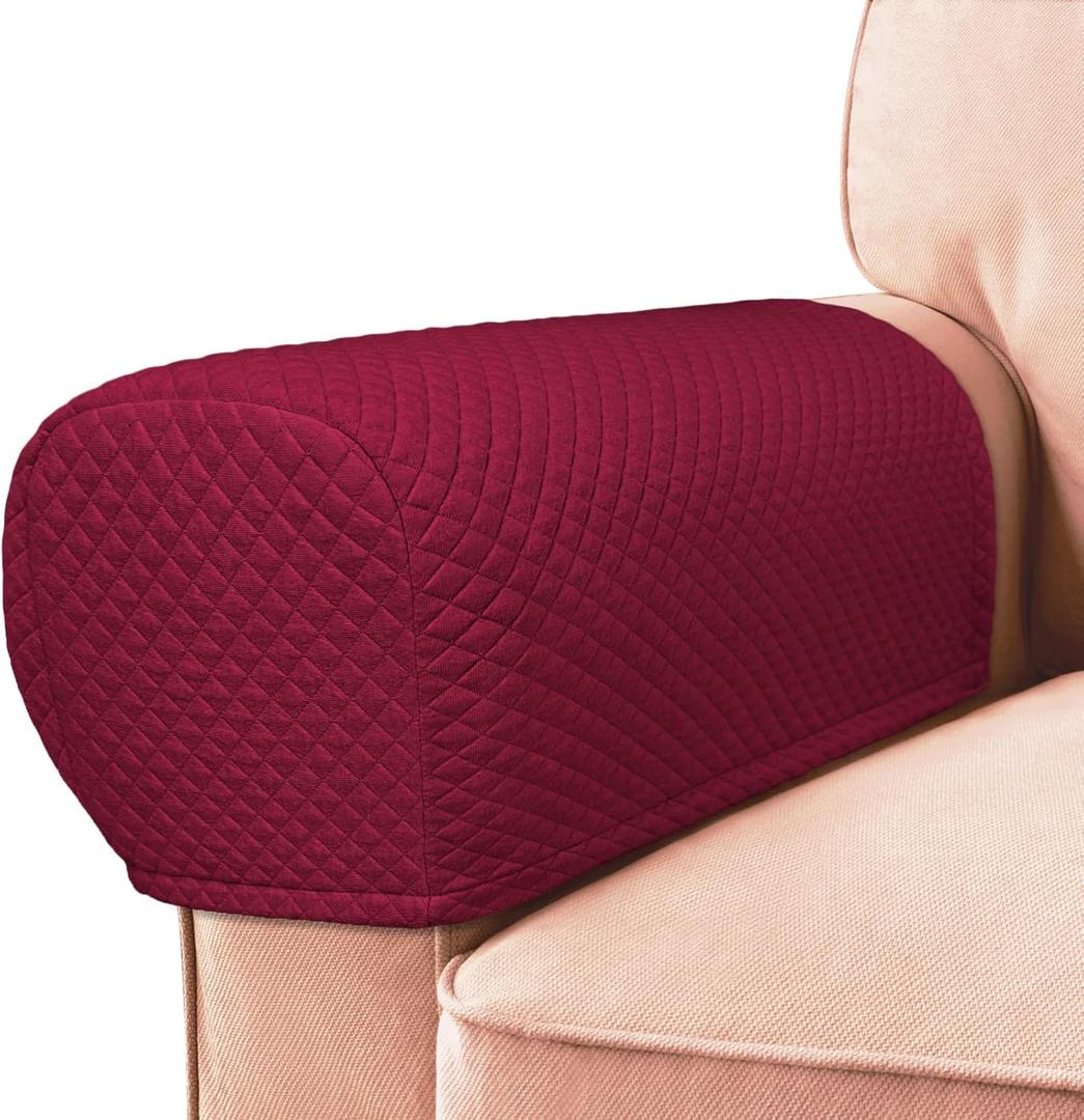 Roytub Stretch Couch Arm Covers, Breathable Armrest Covers for Sofas and Chairs - Scratch-Resistant, Protect and Decorate Your Sofa (Medium, Burgundy, 2PCS) (M - 17.5"(D)  6.3(W)  8.2(H))