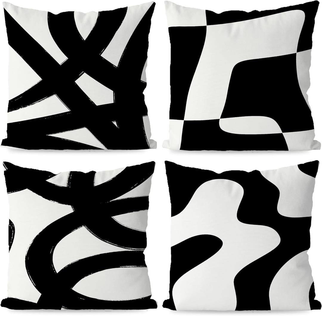 KEUSPI Black and White Modern Abstract Neutral Art Throw Pillow Cover, Abstarct Art Throw Pillow Case 2222 Inch Set of 4,Home Living Room Decor,Women Gifts (White)