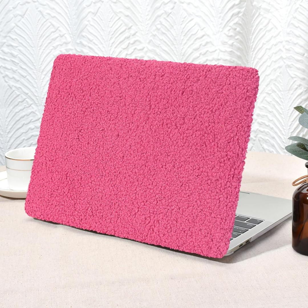 Seorsok Compatible with MacBook Air 13 Inch Case 2022 2021 2020-2018 Release A1932 A2179 M1 A2337, Elegant Fluffy Fuzzy Soft Plush Faux Skin Leather Plastic Hard Shell Case & Keyboard Cover, Hot Pink