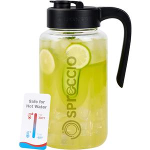 Borosilicate Glass Pitcher with Lid, 64 oz Mason Jar Pitcher Pour Spout Lid Airtight Leak-proof, Sun Tea Glass Jar for Outside, Breastmilk, Cold Brew, Coffee and Iced Tea (Black)