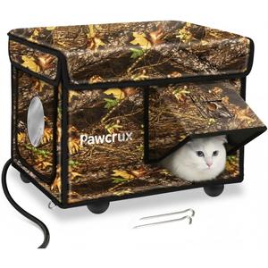 Heated Cat House for Outside with Dual Doors, Insulated Cat House Outdoor with Heating Pad, Weatherproof Heated Outdoor Cats Houses Weatherproof for Feral Cats (Leaf, 17.5" L x 12" W x 13" H)