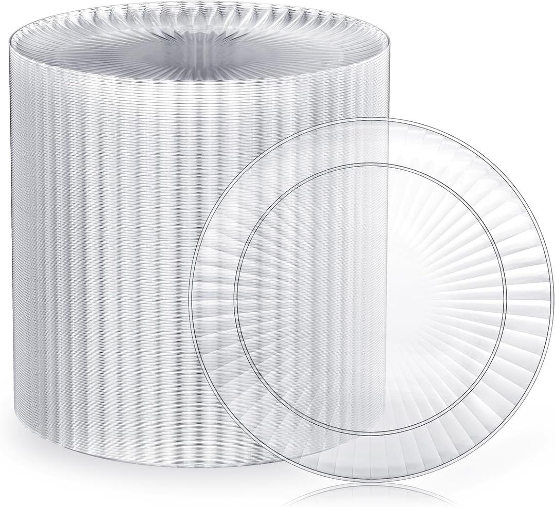FOCUSLINE 100 Count Clear Plastic Plates 7 Inch, Disposable Heavy Duty Salad Dessert Plates- Premium Hard Plastic Plate Fancy Disposable Clear Plate for Weddings, Parties and Events FOCUSLINE 100 Count Clear Plastic Plates 7 Inch, Disposable Heavy Duty Salad Dessert Plates- Premium Hard Plastic Plate Fancy Disposable Clear Plate for Weddings, Parties and Events