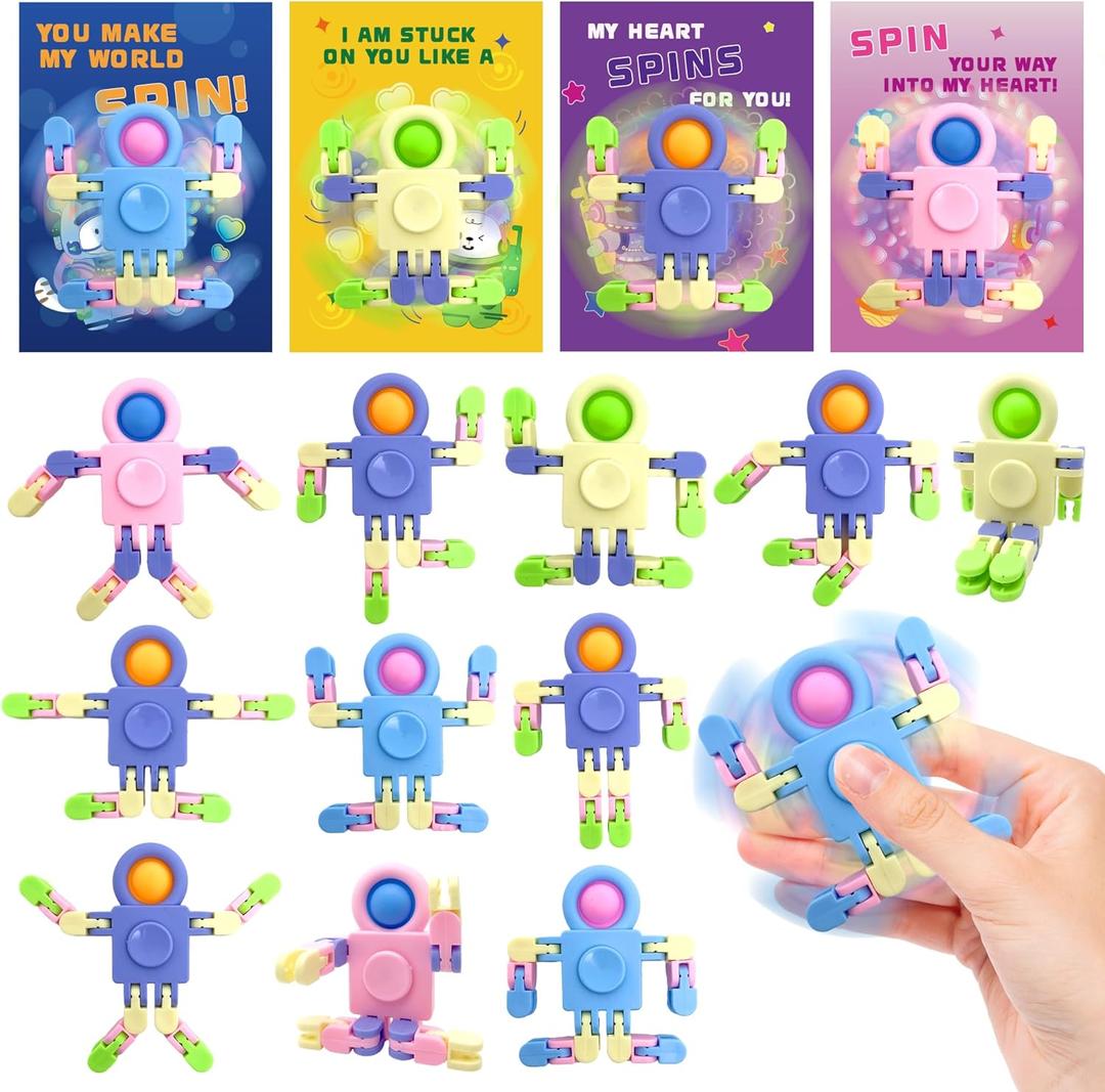 Valentines Day Gifts for Kids - 28 Pack Wacky Tracks & Fidget Spinners with Valentines Greeting Cards for Kids Classroom, Kid Valentines Exchange Gifts Ideas Preschool Valentine Gifts Favors