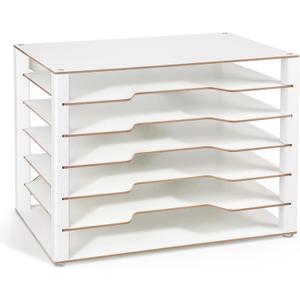 Yumkfoi Construction Paper Organizer 12" x 18", 6-Tiers Paper Organizer Storage, Wooden Desktop Organizer, Letter Tray for Office, Home, Classroom