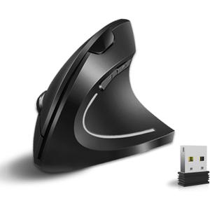Vassink Ergonomic Mouse, Rechargeable Wireless Mouse, 2.4GHz Rechargeable Wireless Vertical Optical Mice with USB Receiver, 6 Buttons for Laptop, PC, Computer Black