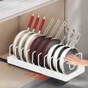 1 Pack Pull Out Pot and Pan Organizer Under Cabinet, Slide Out Pot Lid Organizer with 10 Adjustable Dividers Sliding Pan Holder Storage Rack Inside Cabinet for Kitchen White