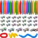 VKTEN 56PCS Party Favors for Kids, 28 Pop Tubes and 28 Mini Pull Back Cars, Birthday Party Favors, Goodie Bag Stuffers, Treasure Box Toys, Classroom Prizes, Carnival Rewards for Boys and Girls