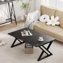 Wolawu Coffee Table Living Room Table Black Center Table, Simple Modern Faux Marble Rectangular Tea Table with Sturdy Black-Finished Metal Frame,Industrial Wooden Coffee Table for Bedroom Home Office