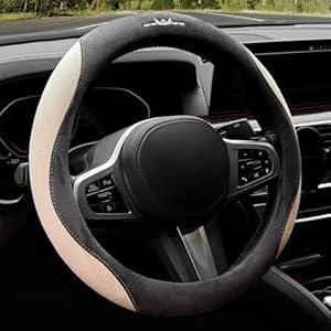 OURTIME Faux Suede Car Steering Wheel Cover, Universal 15 inch,Anti-Slip, Comfortable, Soft,Microfiber Breathable Suede Fabric,Warm Velvet Steering Wheel Cover 