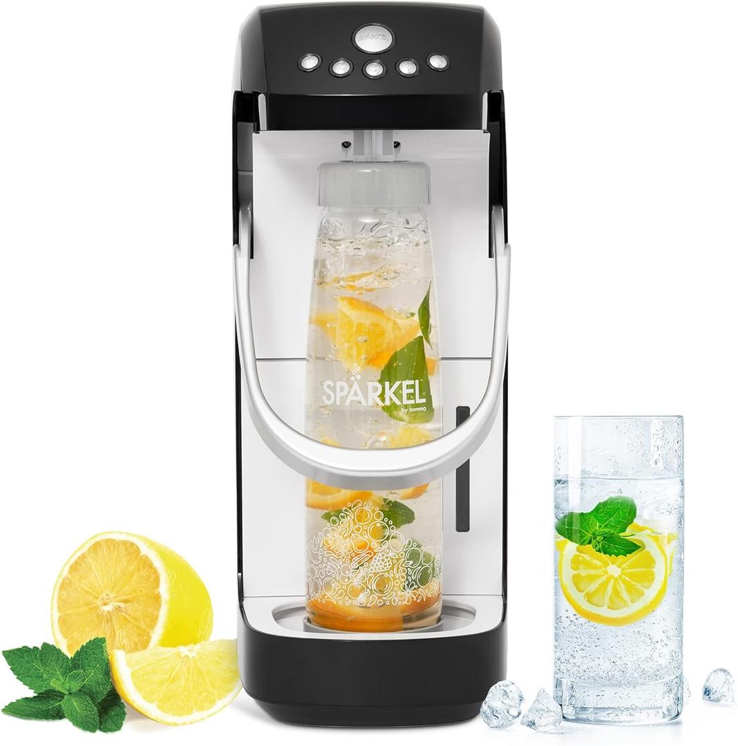 Sprkel Beverage System | Black Sparkling Water Maker | No CO2 Tank Needed | Carbonated Water Machine that Uses Fresh, Natural Ingredients | Soda Maker | 5 Unique Carbonation Levels