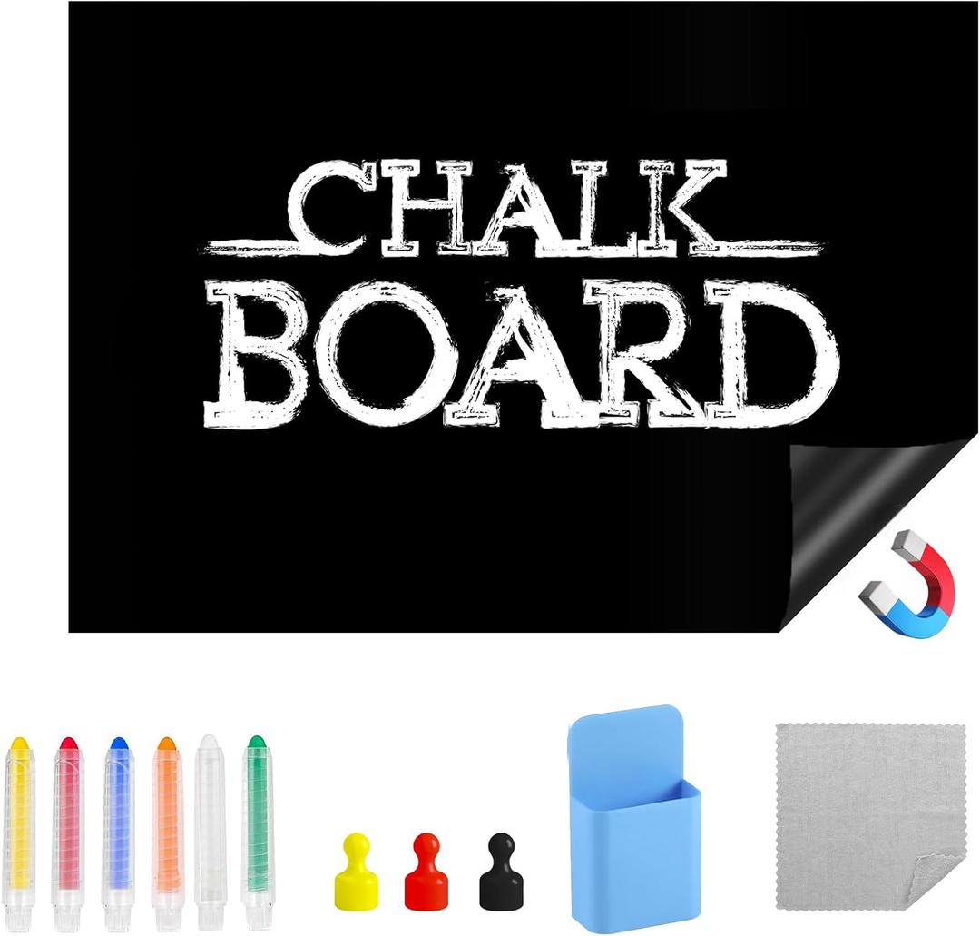 3 x Magnetic Black Dry Erase Board for Refrigerator, 24" x 39"Chalk Board Contact Paper Decal for School, Office, Kitchen Fridge, Kids Drawing with Dustless Chalk, Holder and Magnets