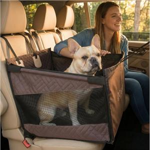 Dog Car Seat Cover with Hard Bottom Back Seat Extender for Small & Medium Dogs, Waterproof & Non-Slip Hammock, Reinforced & Stable Design with Storage Pockets for Cars, SUVs & Trucks (Brown)